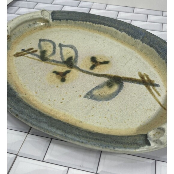 Vintage 1987 Studio Art Pottery Stoneware Tray Japanese Style Salt Glaze Signed - Picture 6 of 14